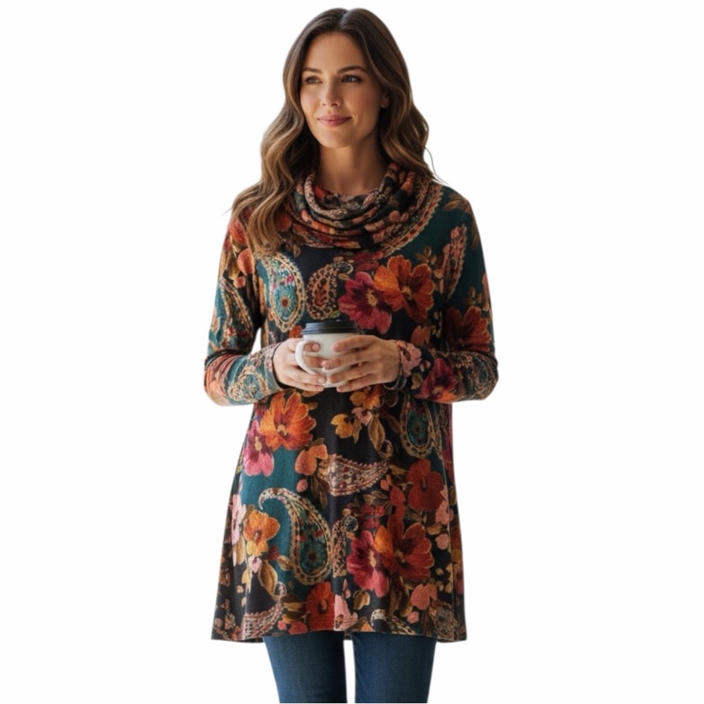 Jess & Jane Floral Paisley Boho Women's Top Size Small
